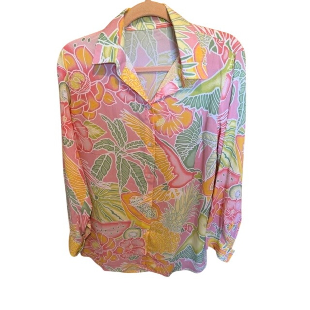 Watercolors by Kenny Flowers Tropical Fruit Floral Button Down Swim Coverup‎ M